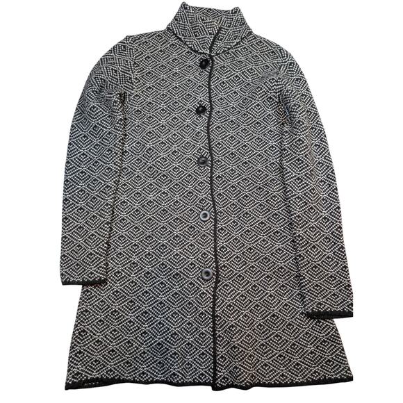 Cocogio Italy Wool Blend Cardigan Sweater Coat M Chevron Stripe Button Up - Picture 1 of 4